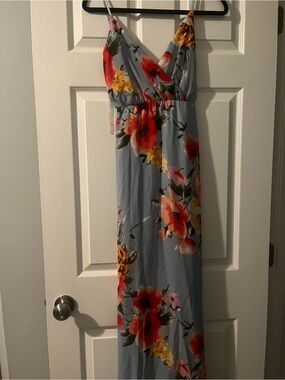 V neck floral maxi dress